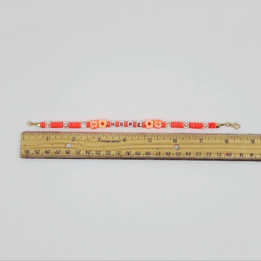 Handmade Word Hope Smiley Face Flower Orange  Bracelet